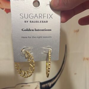 BaubleBar Gold Heart-Linked & Beaded Hoop Earrings